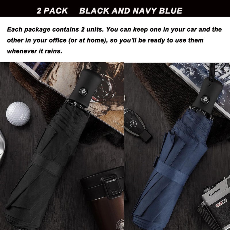 SIEPASA Two Pack The Original Portable Travel Umbrella for Rain Windproof, Perfect Car Golf Umbrella, Backpack, and On-the-Go.(Black & Navy Blue, 2 Pack) - Image 3